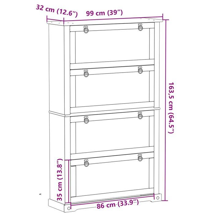 Armoire à chaussures Corona 99x32x163,5 cm bois de pin massif - Photo n°9