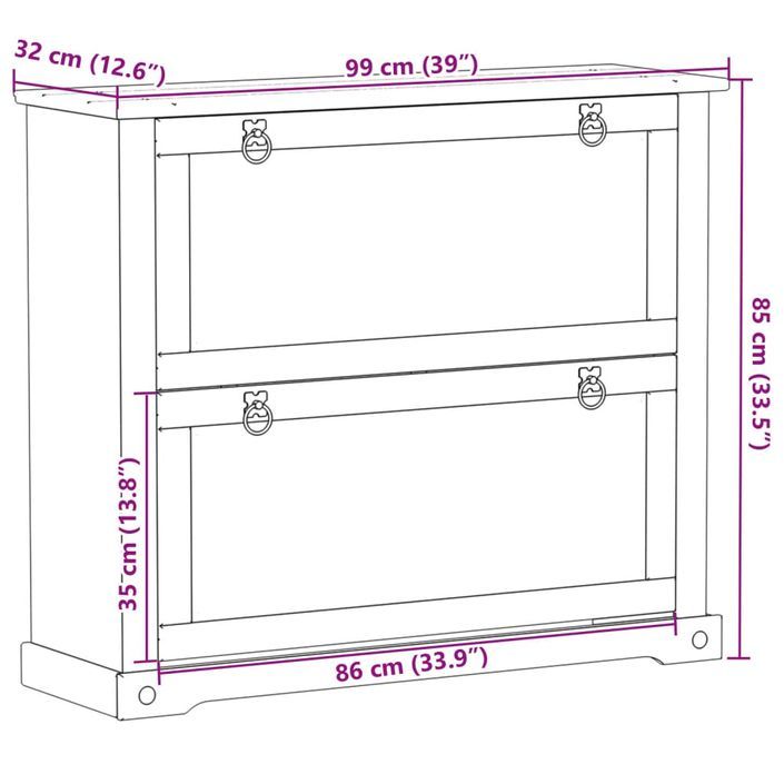 Armoire à chaussures Corona 99x32x85 cm bois de pin massif - Photo n°9