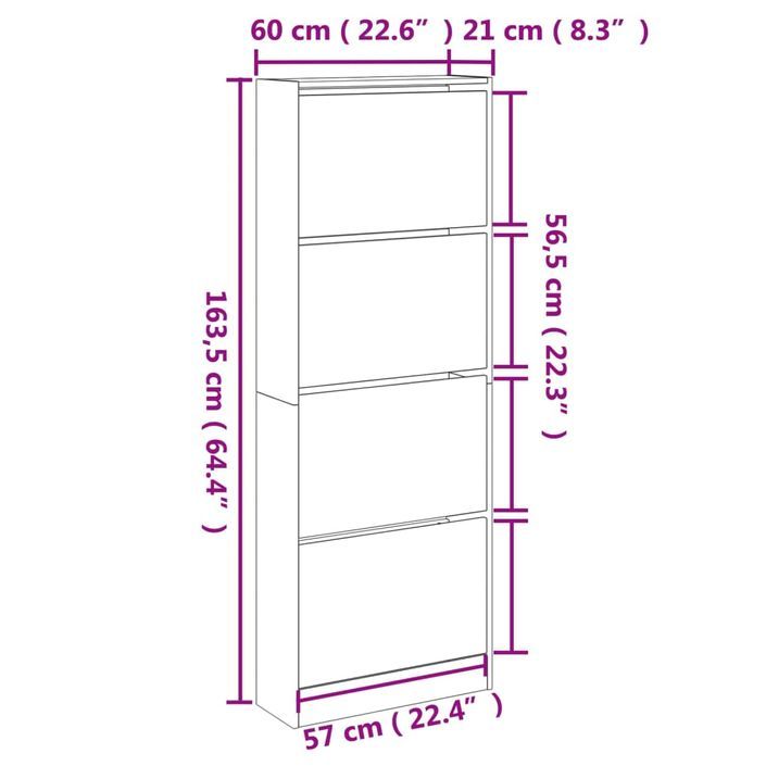 Armoire à chaussures en bois Livio L 60 x H 163 cm – 4 portes rabattables - Photo n°12