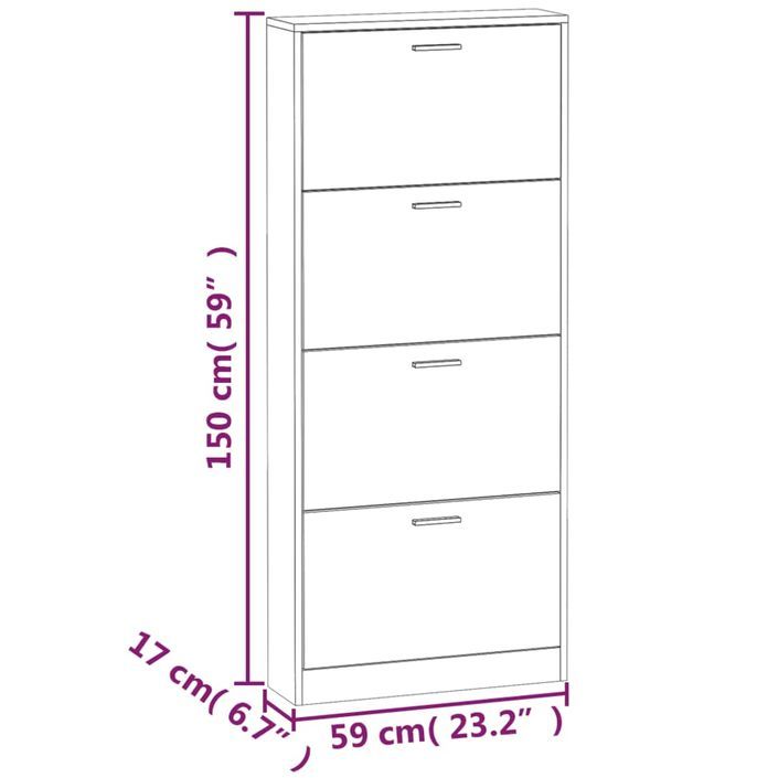 Armoire à chaussures en bois Puerto L 59 x H 150 x P 17 cm – 4 portes rabattables - Photo n°8