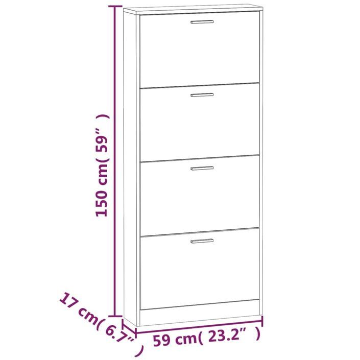 Armoire à chaussures en bois Puerto L 59 x H 150 x P 17 cm – 4 portes rabattables - Photo n°12