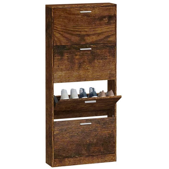 Armoire à chaussures en bois Puerto L 59 x H 150 x P 17 cm – 4 portes rabattables - Photo n°2