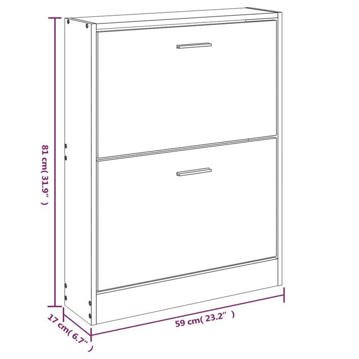 Armoire à chaussures en bois Puerto L 59 x H 81 x P 17 cm – 2 portes rabattables - Photo n°8