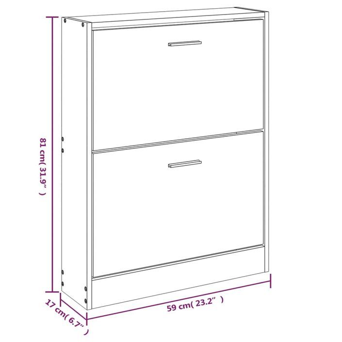 Armoire à chaussures en bois Puerto L 59 x H 81 x P 17 cm – 2 portes rabattables - Photo n°12