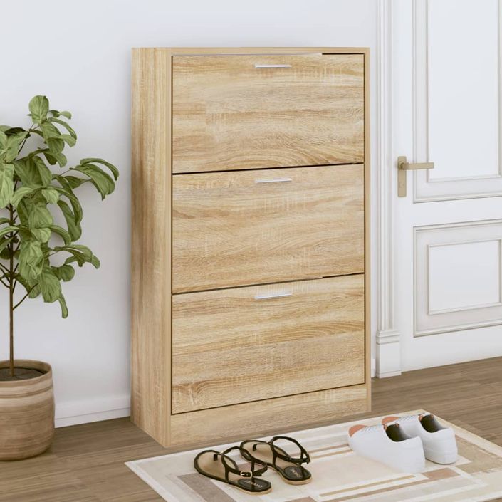 Armoire à chaussures en bois Puerto L 63 x H 103 x P 24 cm – 3 portes rabattables - Photo n°2