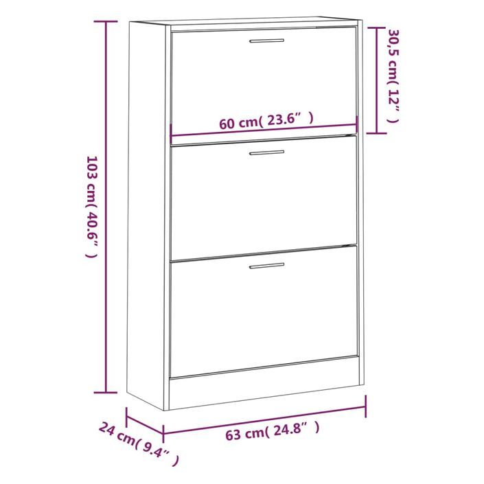 Armoire à chaussures en bois Puerto L 63 x H 103 x P 24 cm – 3 portes rabattables - Photo n°11