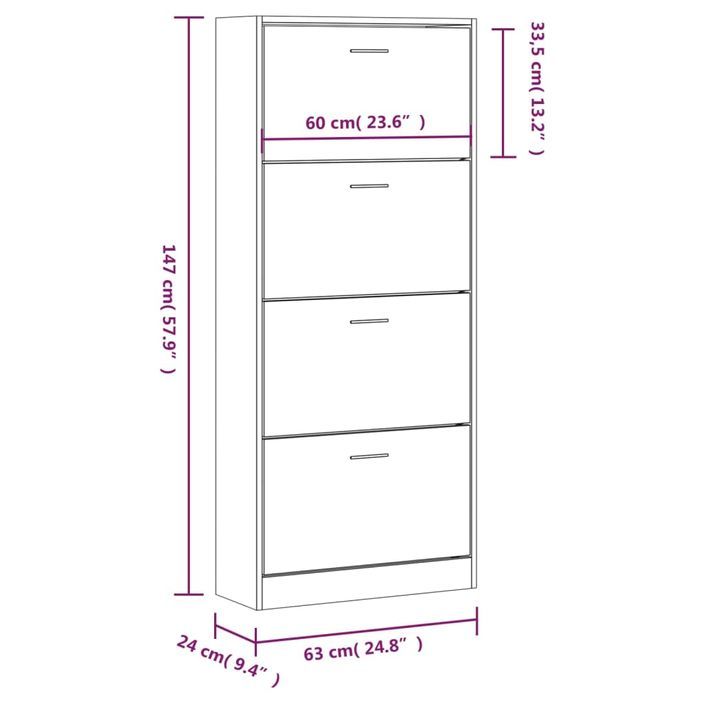 Armoire à chaussures en bois Puerto L 63 x H 147 x P 24 cm – 4 portes rabattables - Photo n°6