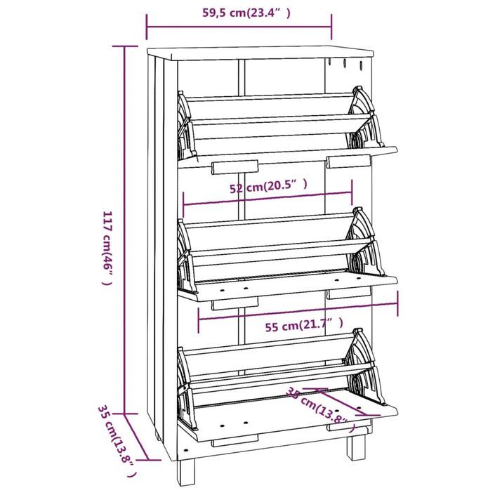 Armoire à chaussures en pin massif Verla L 60 x 117 cm - Format Pratique - Photo n°10