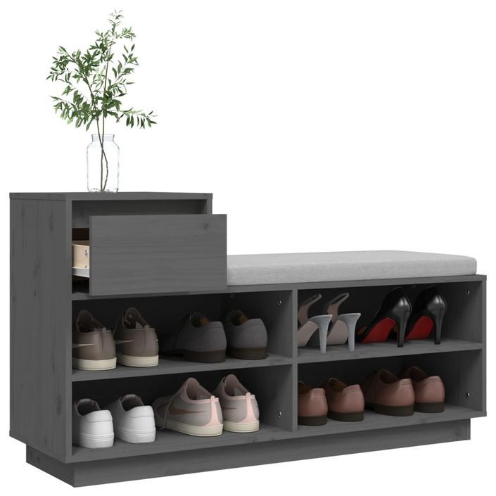 Armoire à chaussures Gris 110x34x61 cm Bois de pin massif - Photo n°5