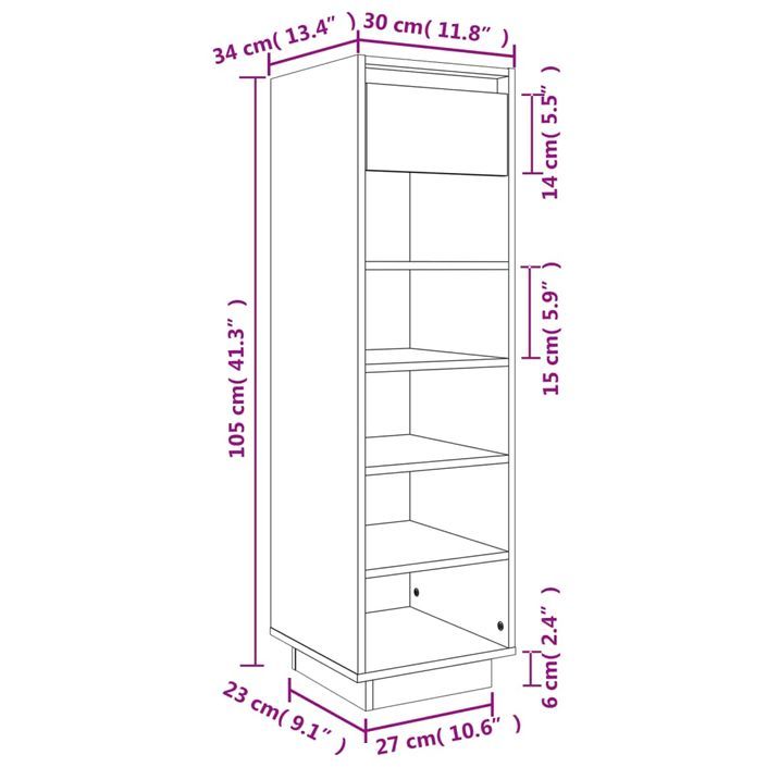 Armoire à chaussures gris 30x34x105 cm bois de pin massif - Photo n°9