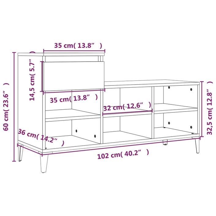 Armoire à chaussures Gris béton 102x36x60 cm Bois d'ingénierie - Photo n°11