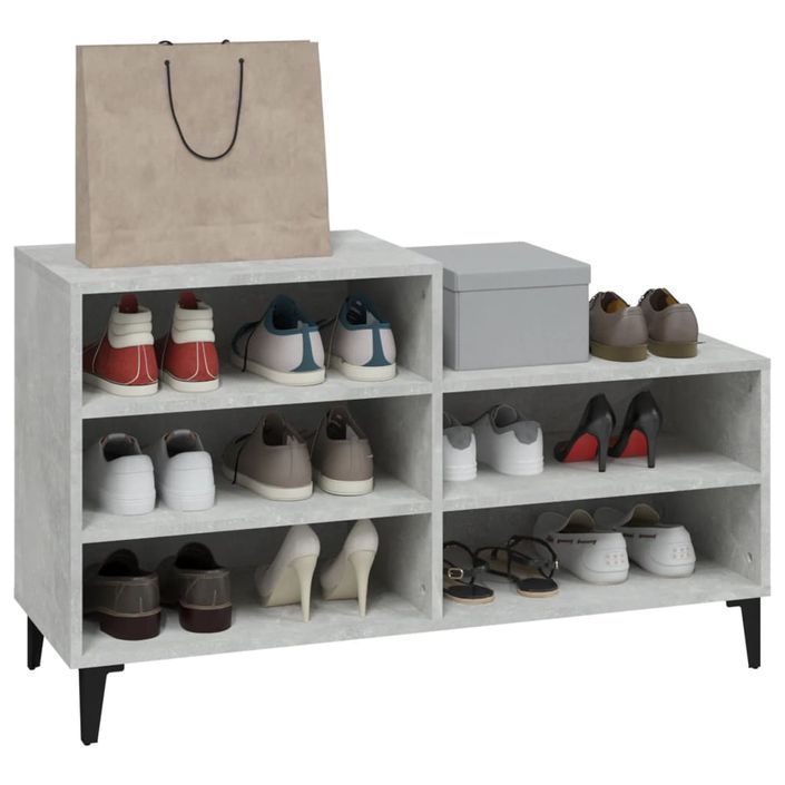 Armoire à chaussures Gris béton 102x36x60 cm Bois d'ingénierie - Photo n°7