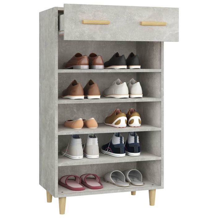 Armoire à chaussures Gris béton 60x35x105 cm Bois d'ingénierie - Photo n°3