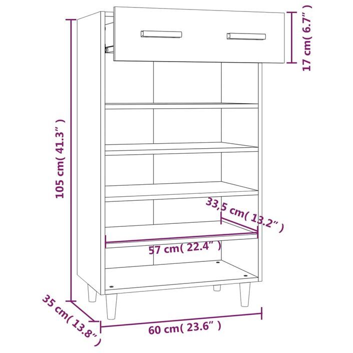 Armoire à chaussures Gris béton 60x35x105 cm Bois d'ingénierie - Photo n°7