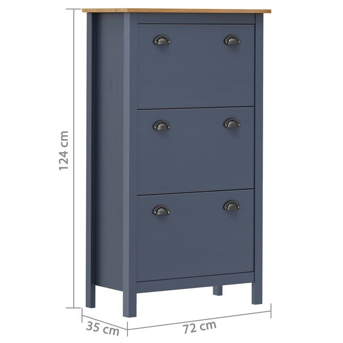 Armoire à chaussures Hill Gris 72x35x124 cm Bois de pin solide - Photo n°4