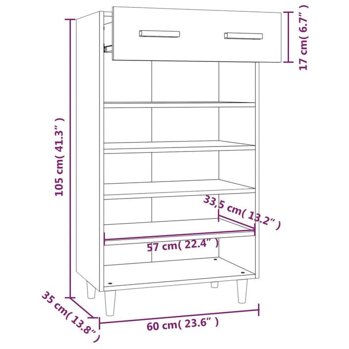 Armoire à chaussures Noir 60x35x105 cm Bois d'ingénierie - Photo n°7