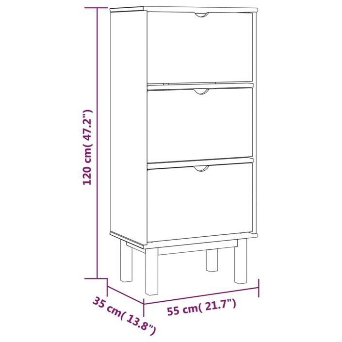 Armoire à chaussures OTTA et 3 tiroirs Marron et blanc Bois pin - Photo n°6