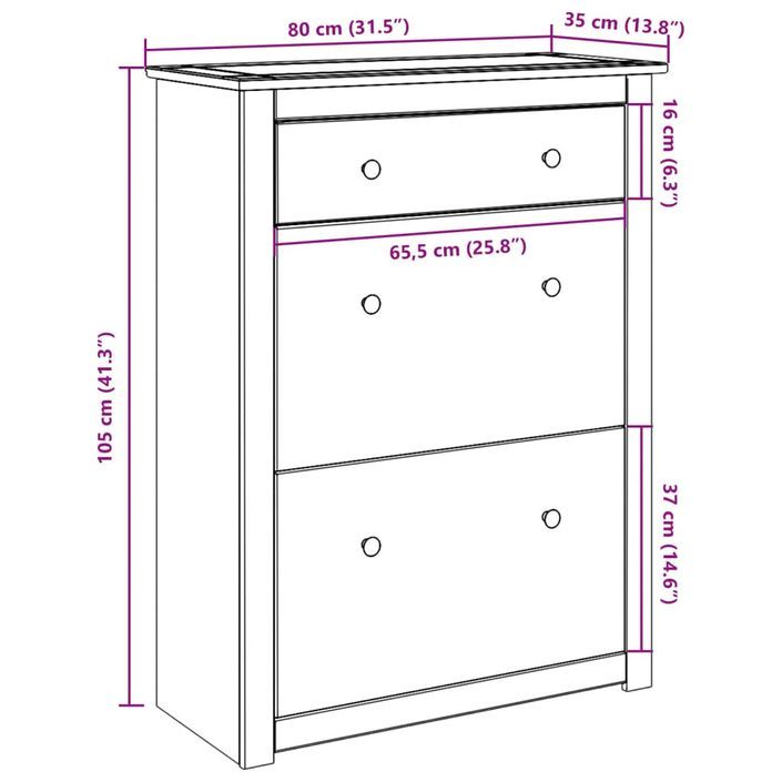 Armoire à chaussures Panama 80x35x105 cm bois de pin massif - Photo n°9