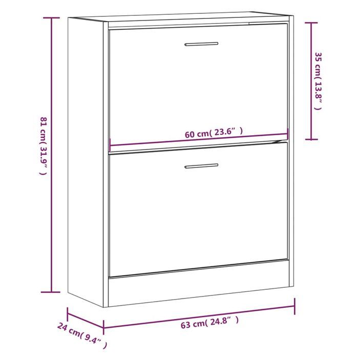 Armoire à chaussures Sonoma gris 63x24x81 cm Bois d'ingénierie - Photo n°8