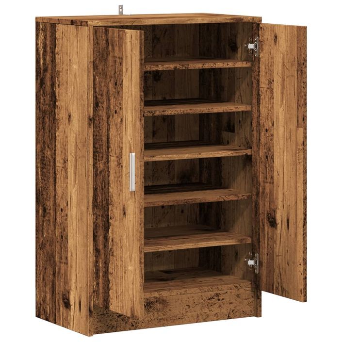 Armoire à chaussures vieux bois 60x35x92 cm bois d'ingénierie - Photo n°7