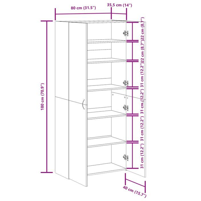 Armoire à chaussures vieux bois 80x35,5x180cm bois d'ingénierie - Photo n°10