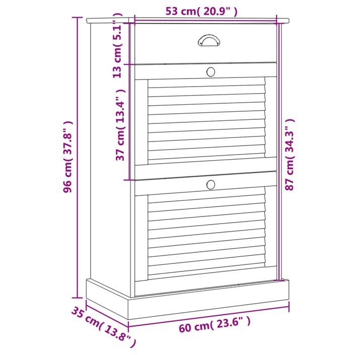 Armoire à chaussures VIGO 60x35x96 cm blanc bois massif de pin - Photo n°9