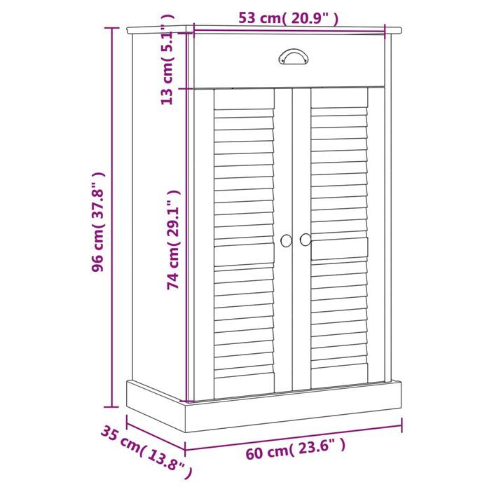 Armoire à chaussures VIGO 60x35x96 cm bois massif de pin - Photo n°9