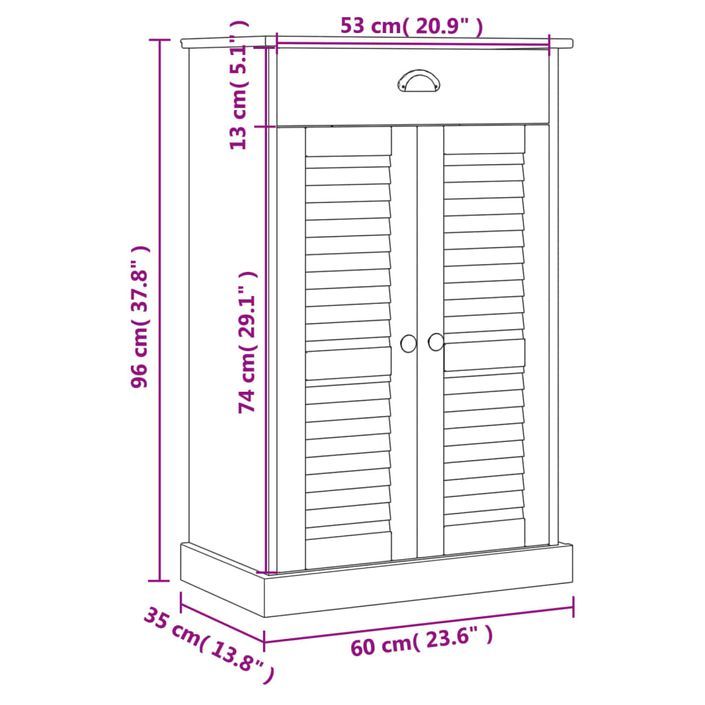 Armoire à chaussures VIGO blanc 60x35x96 cm bois massif de pin - Photo n°9