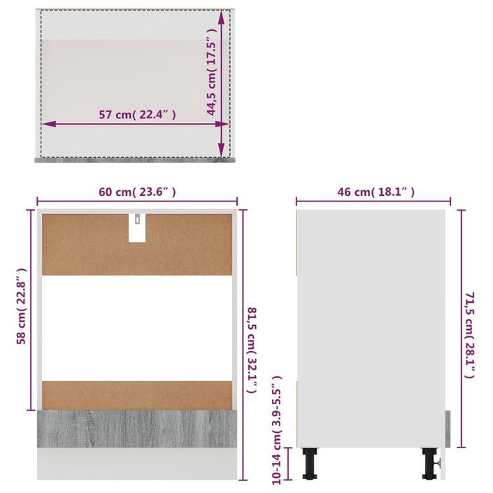 Armoire à four Sonoma gris 60x46x81,5 cm Bois d'ingénierie - Photo n°10