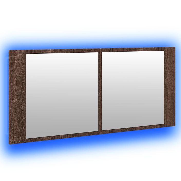 Armoire à miroir à LED de bain chêne marron 100x12x45 cm - Photo n°5