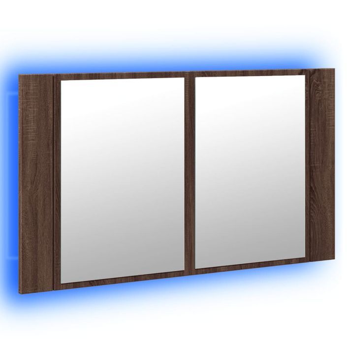 Armoire à miroir à LED de bain chêne marron 80x12x45 cm - Photo n°5