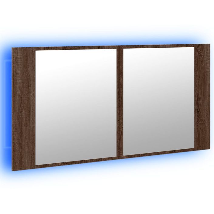 Armoire à miroir à LED de bain chêne marron 90x12x45 cm - Photo n°5