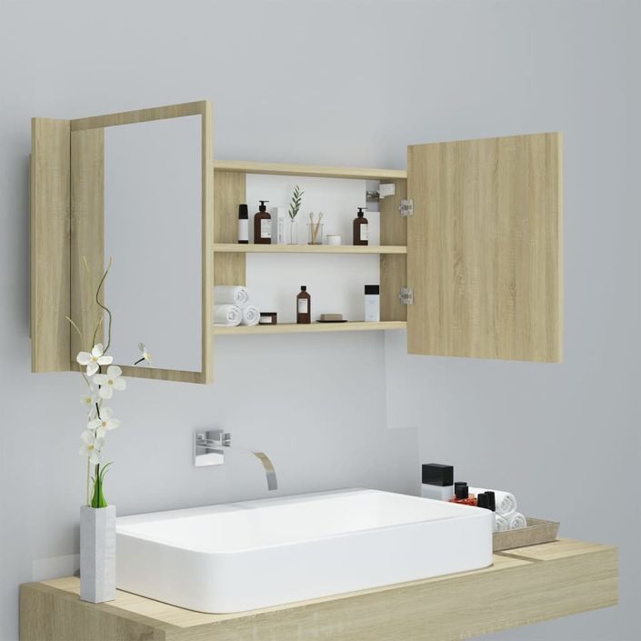 Armoire à miroir à LED de bain Chêne sonoma 100x12x45 cm - Photo n°4