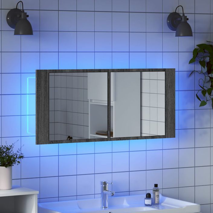 Armoire à miroir à LED de bain gris sonoma 100x12x45 cm - Photo n°4