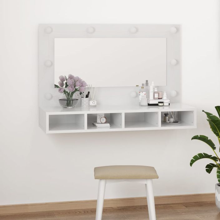 Armoire à miroir avec LED Blanc brillant 90x31,5x62 cm - Photo n°12