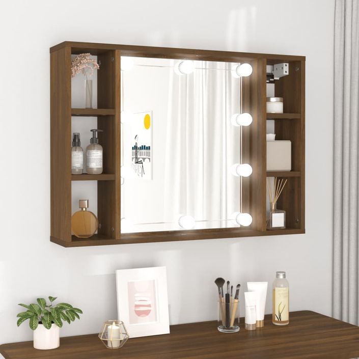 Armoire à miroir avec LED Chêne marron 76x15x55 cm - Photo n°1