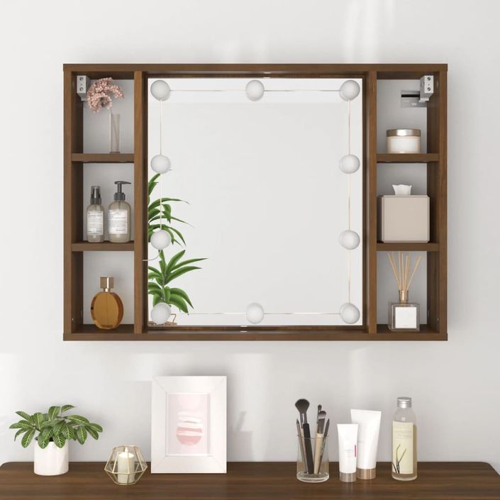 Armoire à miroir avec LED Chêne marron 76x15x55 cm - Photo n°5