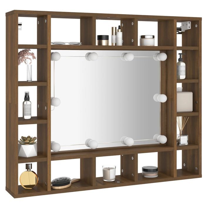 Armoire à miroir avec LED Chêne marron 91x15x76,5 cm - Photo n°6