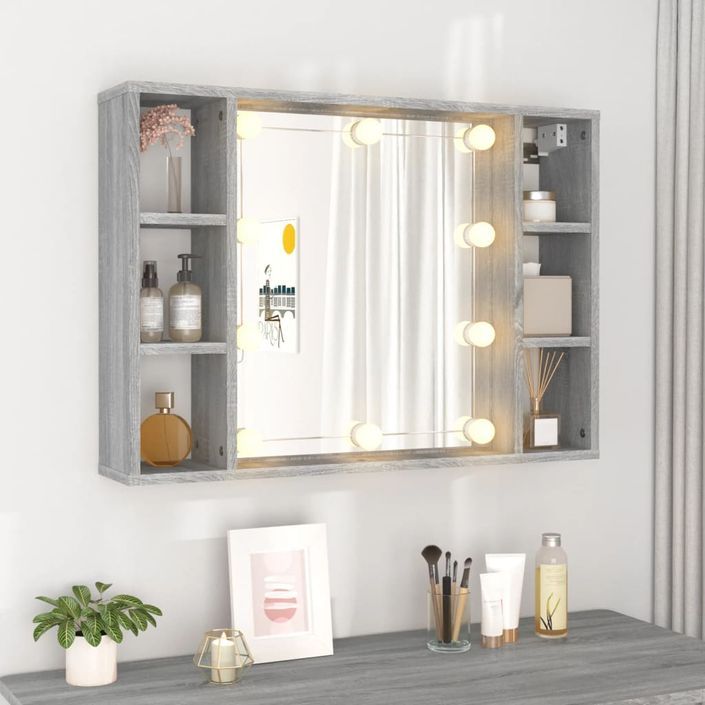 Armoire à miroir avec LED Sonoma gris 76x15x55 cm - Photo n°4