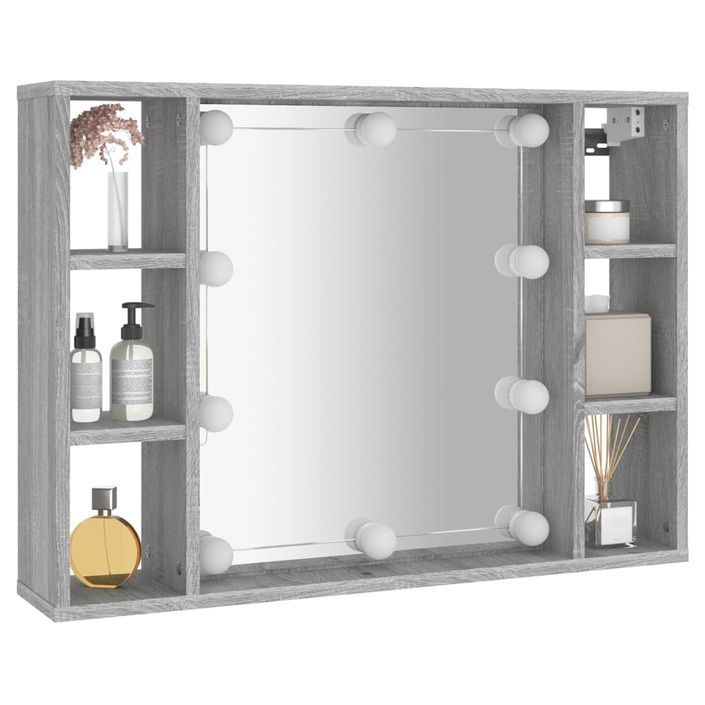 Armoire à miroir avec LED Sonoma gris 76x15x55 cm - Photo n°6