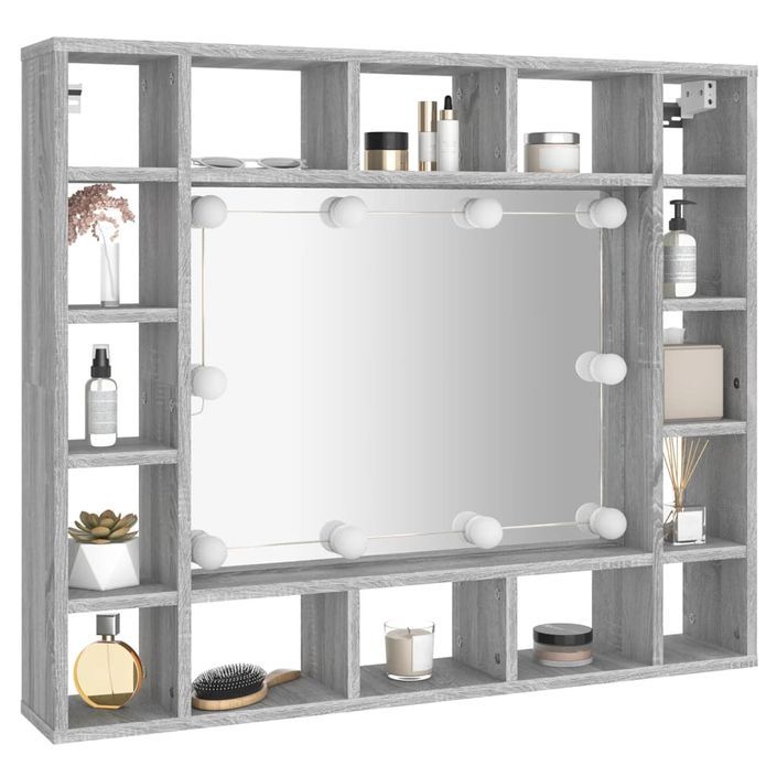 Armoire à miroir avec LED Sonoma gris 91x15x76,5 cm - Photo n°6