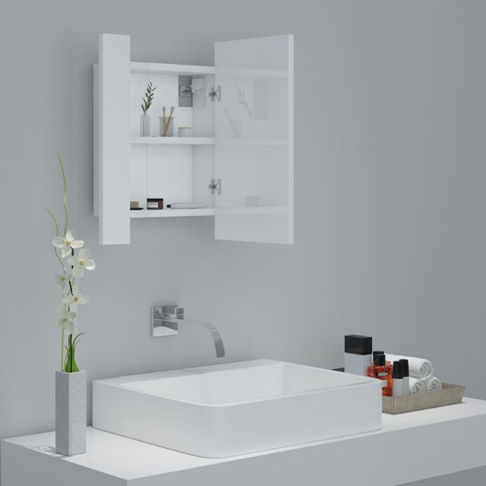 Armoire à miroir de bain à LED Blanc brillant 40x12x45 cm - Photo n°7