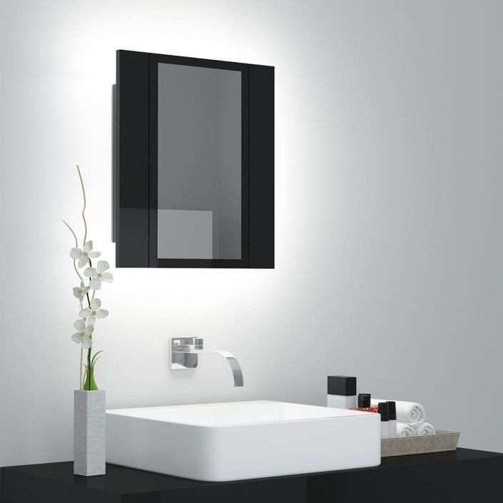 Armoire à miroir de bain à LED Noir brillant 40x12x45 cm - Photo n°3