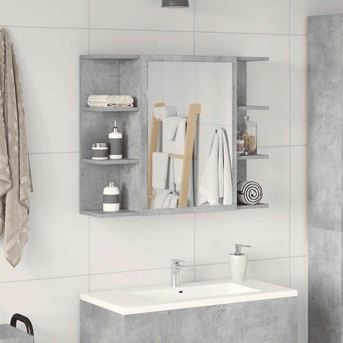 Armoire à miroir de bain Gris béton 80x20,5x64 cm - Photo n°3