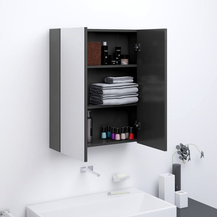 Armoire à miroir de salle de bain 60x15x75 cm MDF Gris - Photo n°2