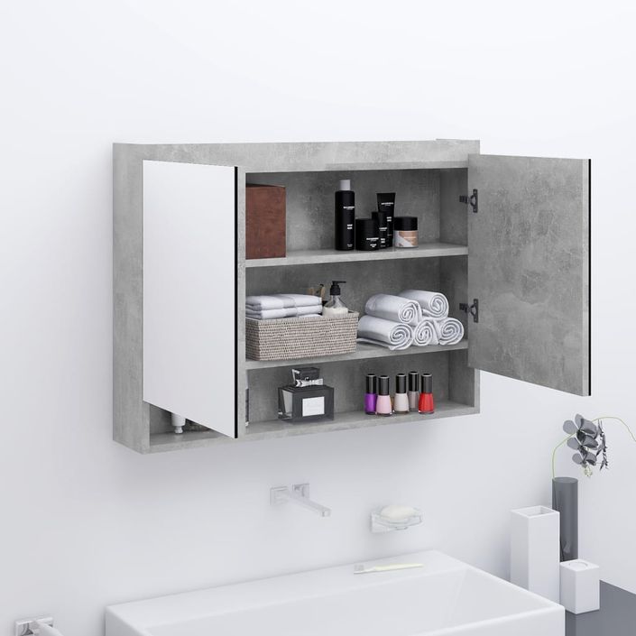 Armoire à miroir de salle de bain 80x15x60 cm MDF Gris béton - Photo n°3