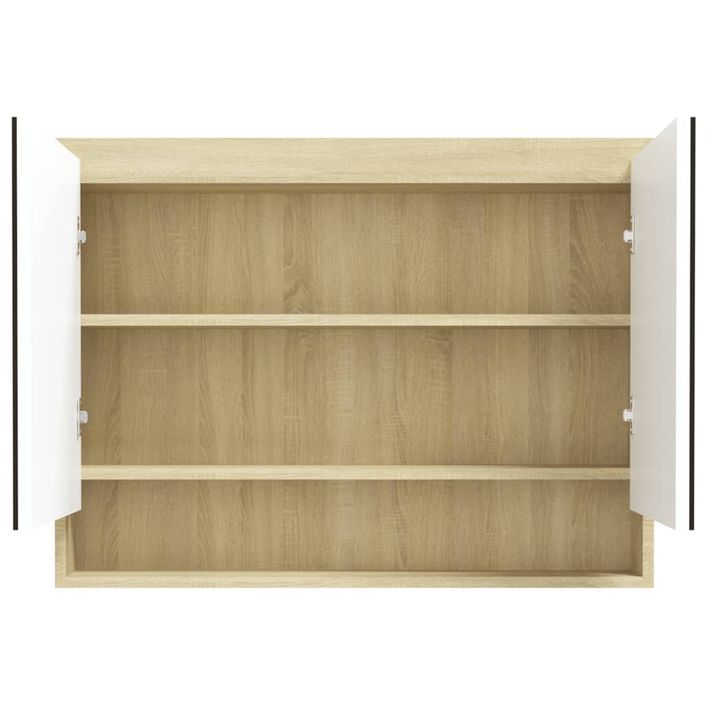 Armoire à miroir de salle de bain 80x15x60cm MDF Blanc et chêne - Photo n°4