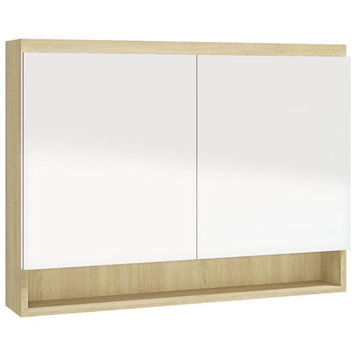 Armoire à miroir de salle de bain 80x15x60cm MDF Blanc et chêne - Photo n°5