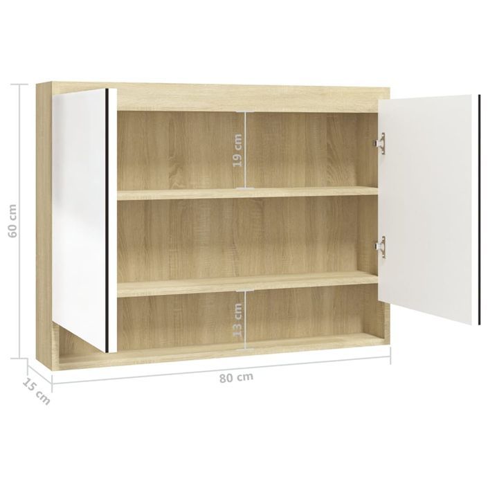 Armoire à miroir de salle de bain 80x15x60cm MDF Blanc et chêne - Photo n°8