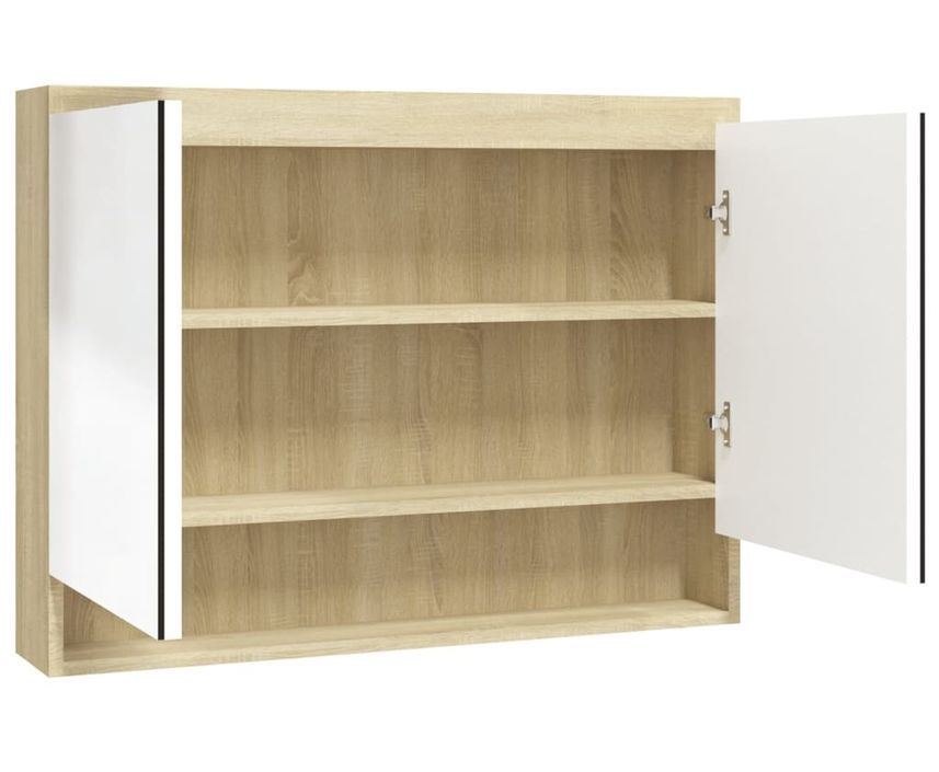 Armoire à miroir de salle de bain 80x15x60cm MDF Blanc et chêne - Photo n°1